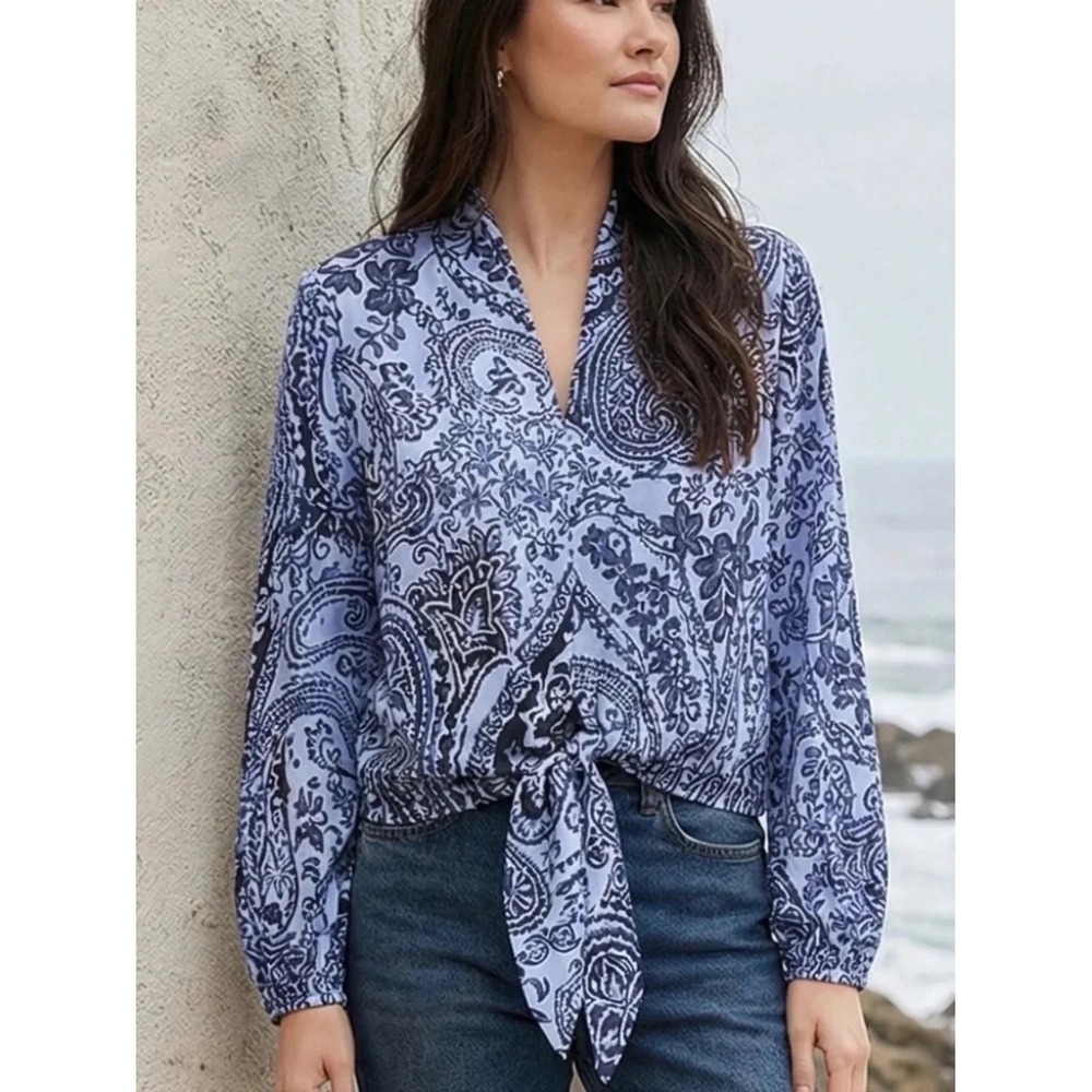 NWT Fifteen Twenty Blue Paisley Tie Front Blouse | Size XS